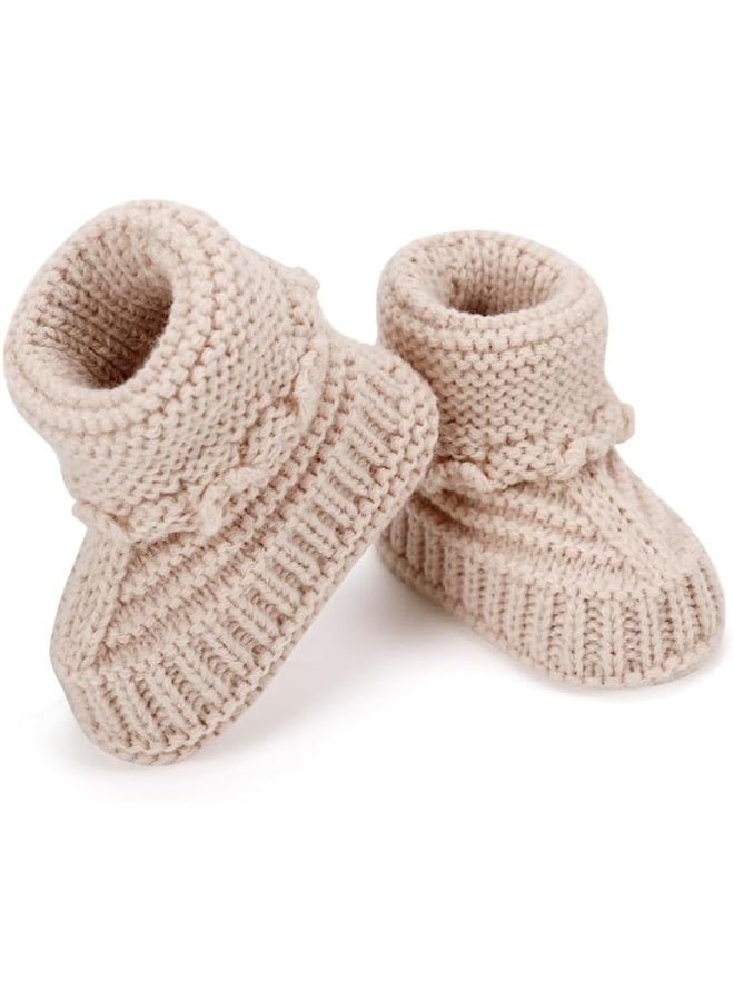 Handmade Knitted Cotton Baby Booties for Newborns, Khaki - Image 1