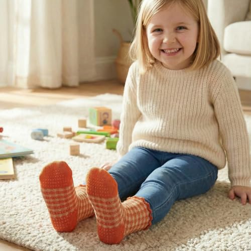HONGTEYA 6 Pairs Toddler Ruffle Socks for Girls Non Slip Baby Socks with Grips for 1-2 Years 3-4 Years 5-6 Years Girls Boys (US, Age, 5 Years, 6 Years, Plaid 6 Pairs) - Image 3