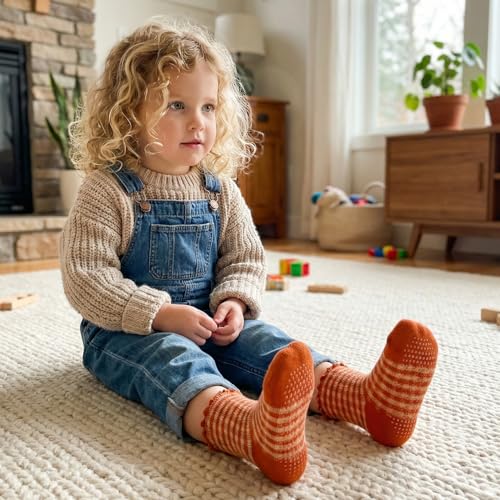 HONGTEYA 6 Pairs Toddler Ruffle Socks for Girls Non Slip Baby Socks with Grips for 1-2 Years 3-4 Years 5-6 Years Girls Boys (US, Age, 5 Years, 6 Years, Plaid 6 Pairs) - Image 2