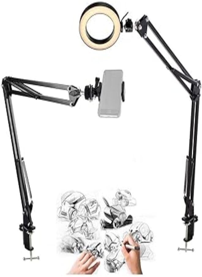AceTaken Phone Ring Light, 6'' Ring Light with 2 Suspension Arm Stand for Cell Phone, iPhone,Baking,Craft,Calligraphy,Drawing,Online Lesson,Video Recording - Acetaken 