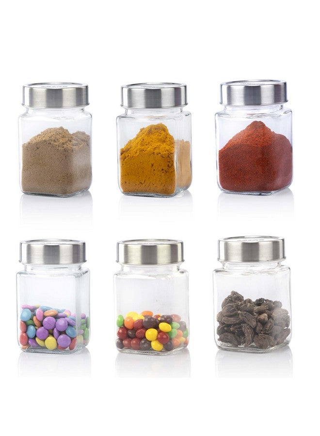 AGARO Elegant Cube Jar 310 ml, Steel Lid, Storage Glass Container, Transparent, Kitchen Organiser, Multipurpose Jar, Pack of 6 - Image 1