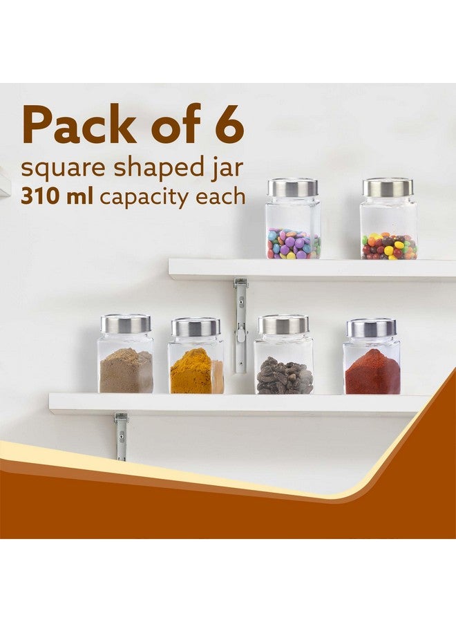 AGARO Elegant Cube Jar 310 ml, Steel Lid, Storage Glass Container, Transparent, Kitchen Organiser, Multipurpose Jar, Pack of 6 - Image 2