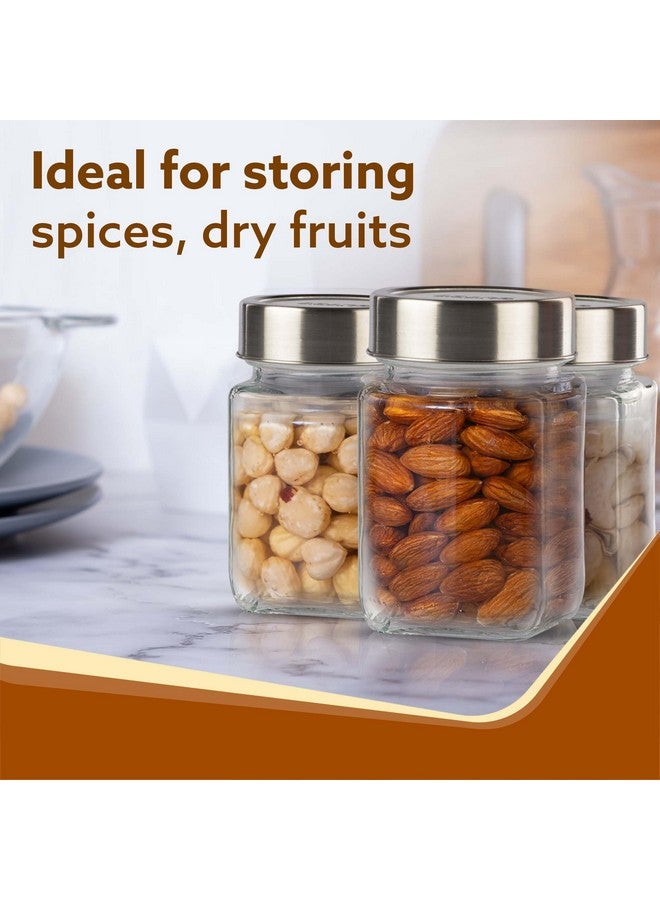 AGARO Elegant Cube Jar 310 ml, Steel Lid, Storage Glass Container, Transparent, Kitchen Organiser, Multipurpose Jar, Pack of 6 - Image 3
