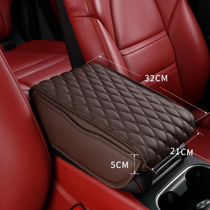 Automaze Center Console Arm-rest Cover Pad With Side Pockets, Universal Fit for SUV's, Car Armrest Seat Box Cover, Leather Auto Armrest Cover (Coffee, For SUV's-XL) - Image 2