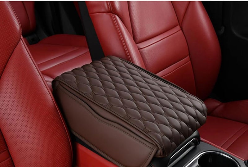 Automaze Center Console Arm-rest Cover Pad With Side Pockets, Universal Fit for SUV's, Car Armrest Seat Box Cover, Leather Auto Armrest Cover (Coffee, For SUV's-XL) - Image 1