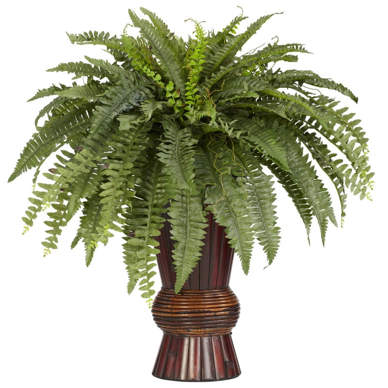 Nearly Natural Nearly Natural 6628 Boston Fern with Bamboo Vase Decorative Silk Plant Green 12 x 12 x 35 