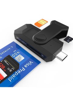Type-C SIM Reader for Mobile Phones, ID Card Reader Smart Card Reader for Contact Chip, Micro SD+SD Card Reader, CAC Reader for Bank/ CAC/ IC/ Health/ Credit Card, Drive-free for Windows Android