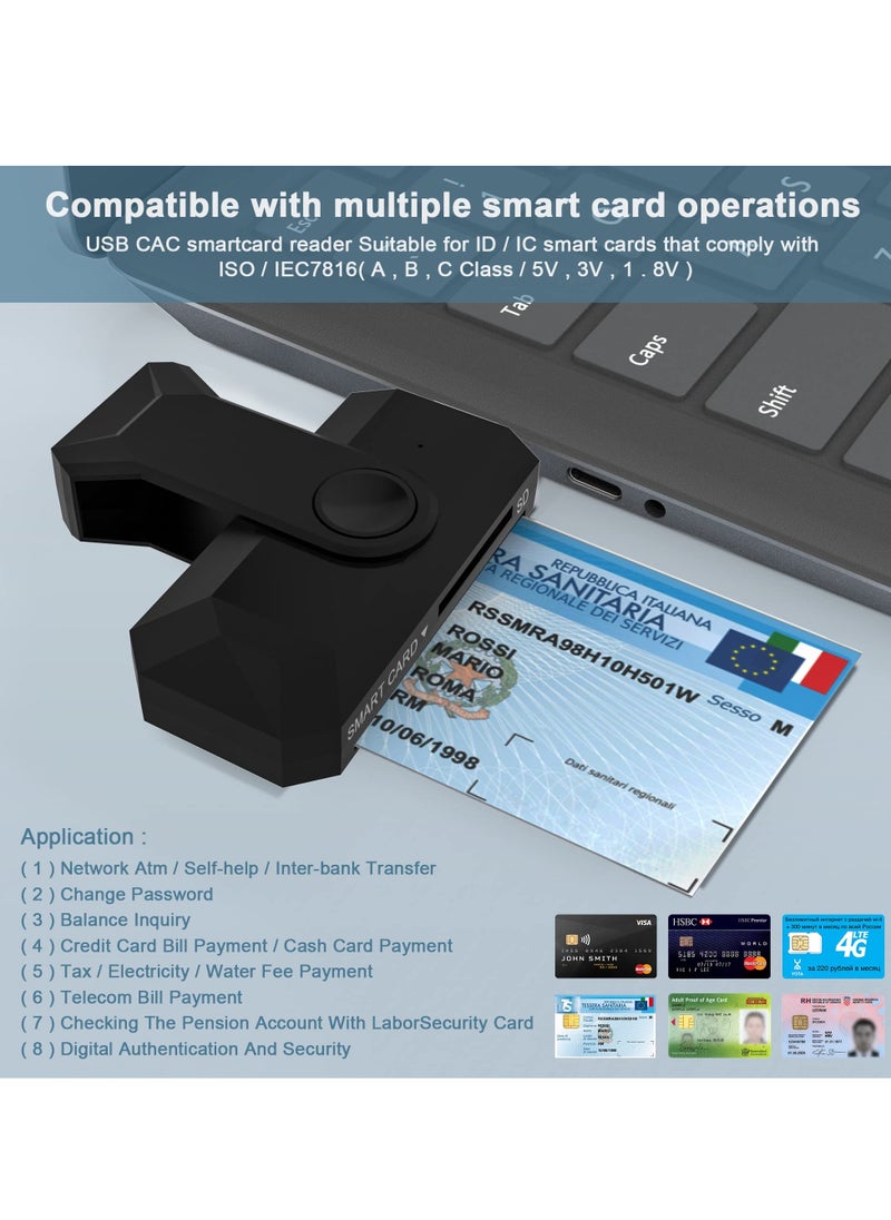 SYOSI - Type-C SIM Reader for Mobile Phones, ID Card Reader Smart Card Reader for Contact Chip, Micro SD+SD Card Reader, CAC Reader for Bank/ CAC/ IC/ Health/ Credit Card, Drive-free for Windows Android - Image 1