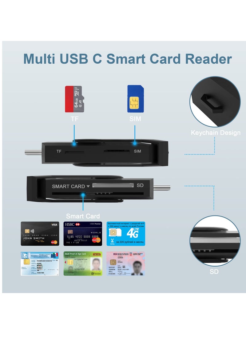 SYOSI - Type-C SIM Reader for Mobile Phones, ID Card Reader Smart Card Reader for Contact Chip, Micro SD+SD Card Reader, CAC Reader for Bank/ CAC/ IC/ Health/ Credit Card, Drive-free for Windows Android - Image 1