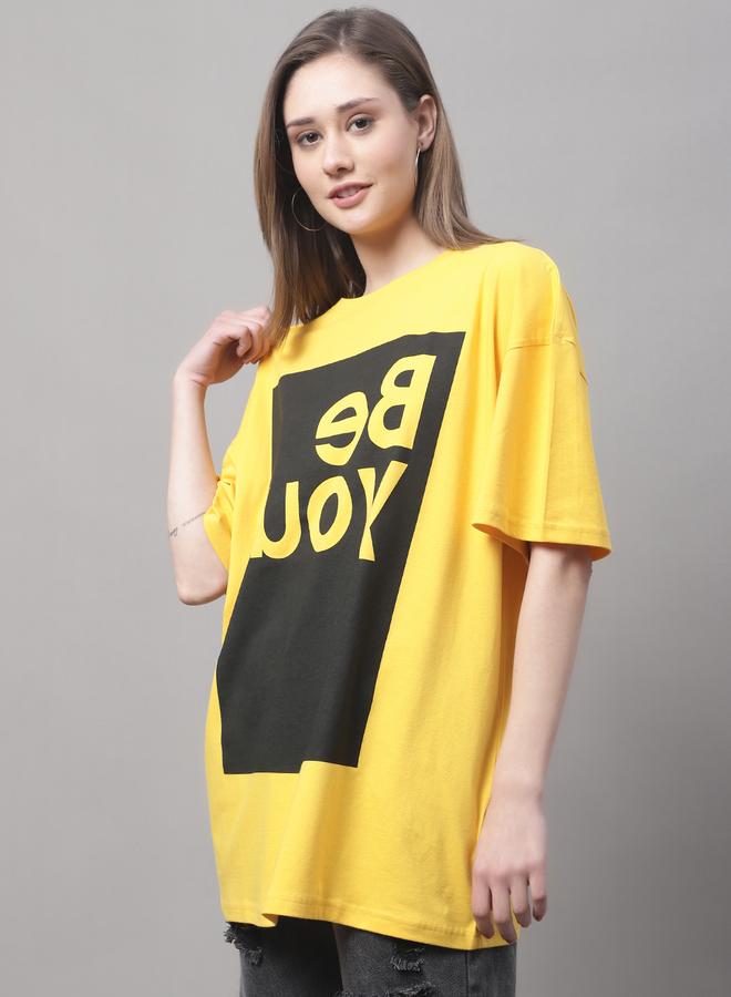 تايك تو تيشيرت نسائي أصفر مطبوع برسومات كبيرة من دور - Image 3