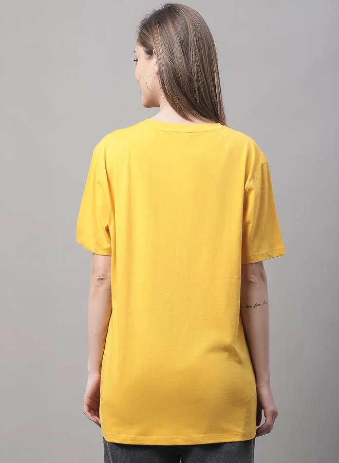 Take Two Women Yellow Oversized Graphic Print T-Shirt