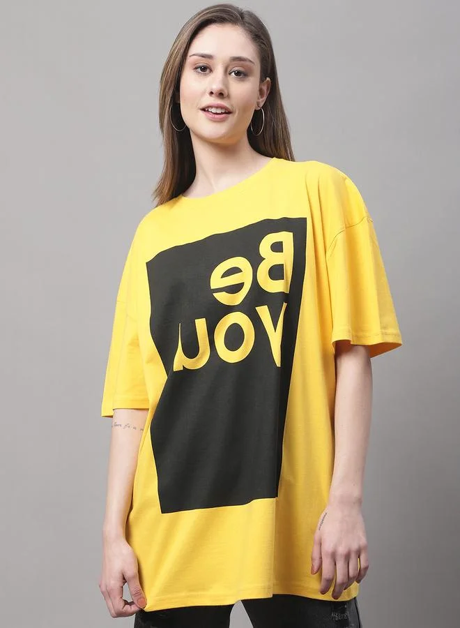 Take Two Women Yellow Oversized Graphic Print T-Shirt
