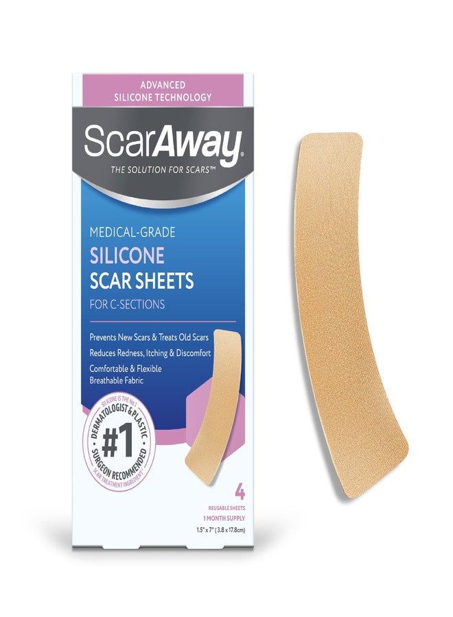 ScarAway Advanced Silicone Scar Sheets for C-Section, Reusable Strips (1.5” x 7”) for Hypertrophic and Keloid Scars from C-Section & Other Surgeries, 4 Sheets - Image 1