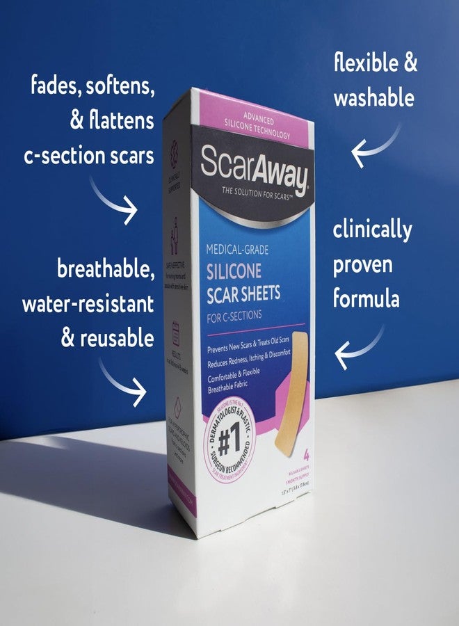 ScarAway Advanced Silicone Scar Sheets for C-Section, Reusable Strips (1.5” x 7”) for Hypertrophic and Keloid Scars from C-Section & Other Surgeries, 4 Sheets - Image 2