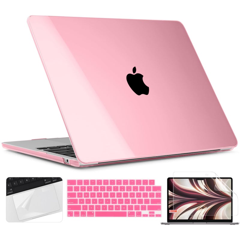 Twolskoo For M3 Macbook Air 13.6 Inch Case 2022 2023 2024 Release A2681 M2 A3113  Plastic Hard Shell Cover With Trackpad Film & Keyboard Cover & Screen Film For Macbook Air 13.6""  Crystal Pink - Image 1