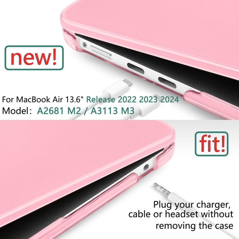 Twolskoo For M3 Macbook Air 13.6 Inch Case 2022 2023 2024 Release A2681 M2 A3113  Plastic Hard Shell Cover With Trackpad Film & Keyboard Cover & Screen Film For Macbook Air 13.6""  Crystal Pink - Image 3