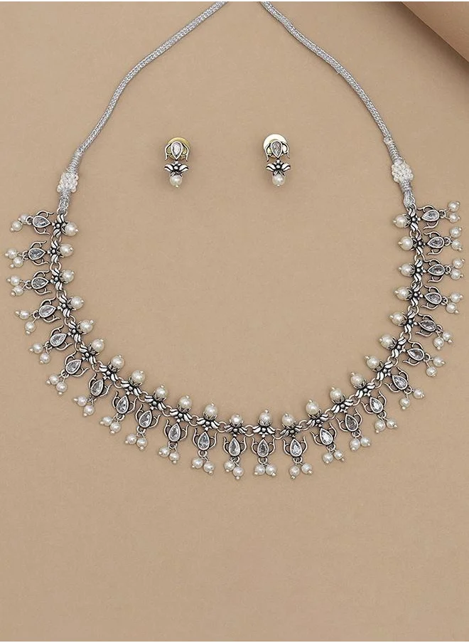 فويلا Apsara Faux Pearls Adorned Silver Plated Brass Jewellery Set