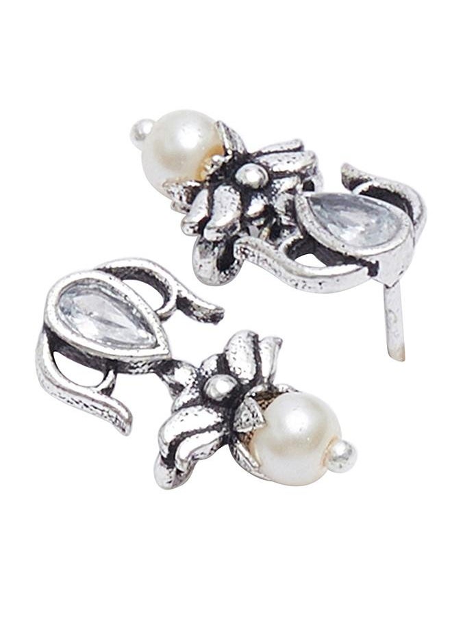 VOYLLA Apsara Faux Pearls Adorned Silver Plated Brass Jewellery Set  - Image 4