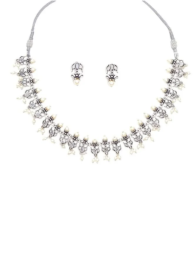 فويلا Apsara Faux Pearls Adorned Silver Plated Brass Jewellery Set