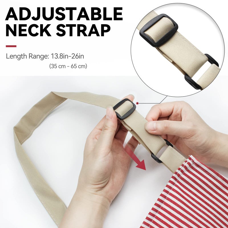 NLUS 2 Pack Cooking Aprons for Women with Pockets, Adjustable Kitchen Bib Aprons Chef Aprons for Women Men(Red Pinstripes) - Image 4