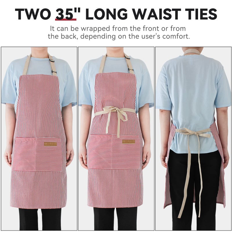 NLUS 2 Pack Cooking Aprons for Women with Pockets, Adjustable Kitchen Bib Aprons Chef Aprons for Women Men(Red Pinstripes) - Image 5