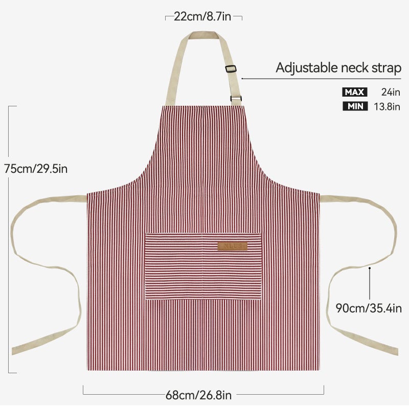 NLUS 2 Pack Cooking Aprons for Women with Pockets, Adjustable Kitchen Bib Aprons Chef Aprons for Women Men(Red Pinstripes) - Image 3