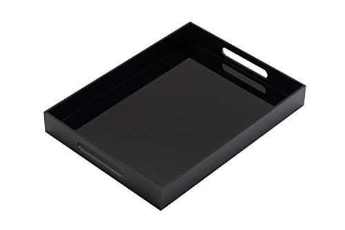 Glossy Black Sturdy Acrylic Serving Tray with Handles  10x15 Inch Coffee Appetizer Breakfast Tray  Butler Kitchen to Vanity Table Decorative