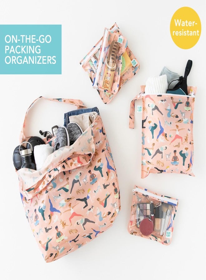 Bumkins Waterproof Wet Bag, TSA Approved Packing Pouches, Reusable Grocery Shopping Tote, Travel, Beach, Pool, Gym Clothes, Swimsuit, Cloth Diaper, Pump Parts, Toiletry, Washable, 5-pc Set Yoga Pals - Image 2