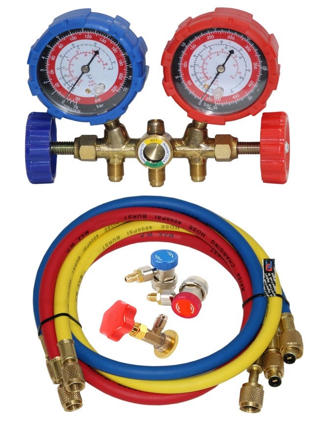 Digital Craft Manifold Gauge Set for Air Conditioning & Refrigeration - AC Service Tool Compatible with R12, R22, R404A & R134A, Includes Quick Coupler Adapters & Tap Valve - Image 1