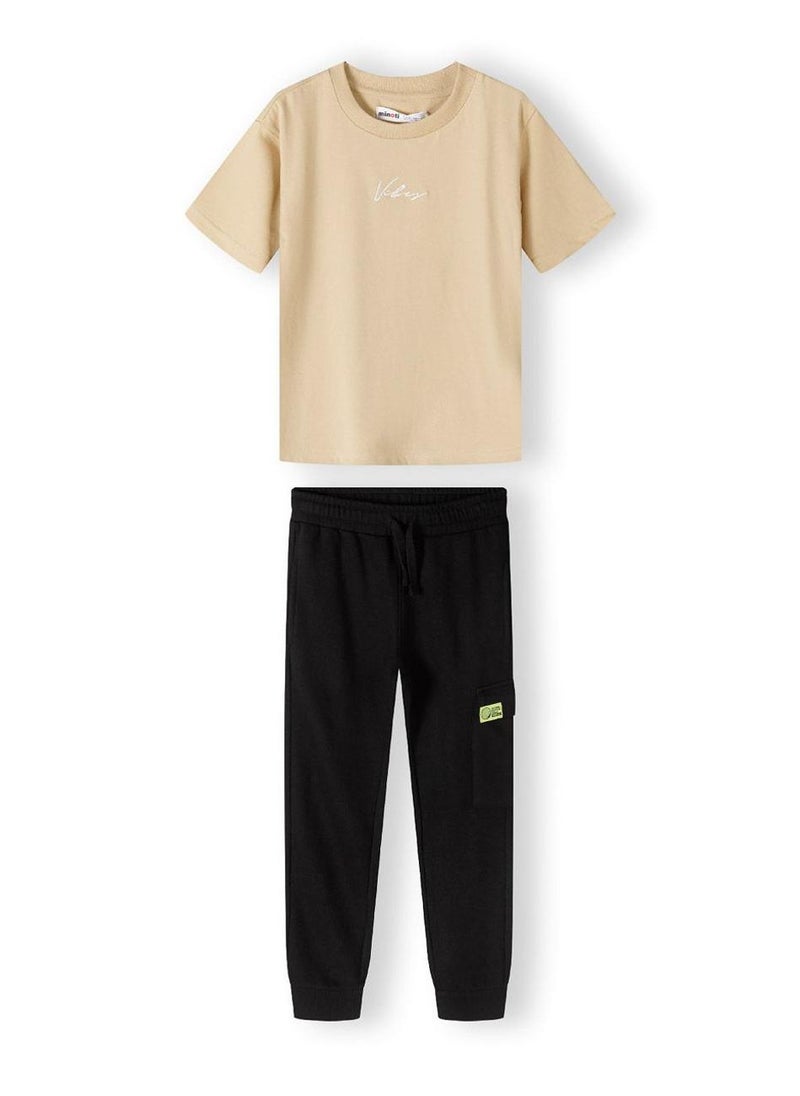 MINOTI Boy's Cotton Two-Piece Set with Printed T-Shirt and Jogger Pants - Image 1