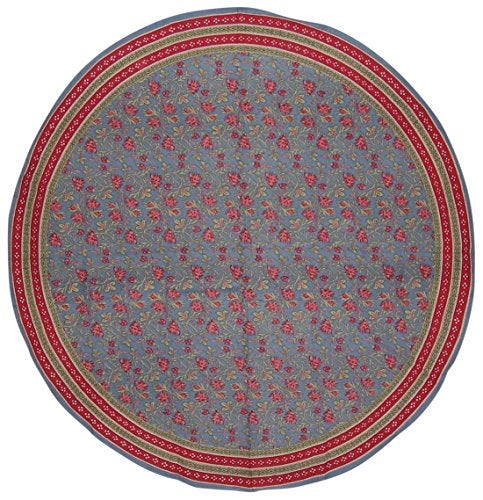 India Arts Vintage Appeal Round Cotton Tablecloth 88" Blue and Red - Image 2