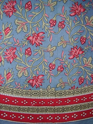 India Arts Vintage Appeal Round Cotton Tablecloth 88" Blue and Red - Image 5