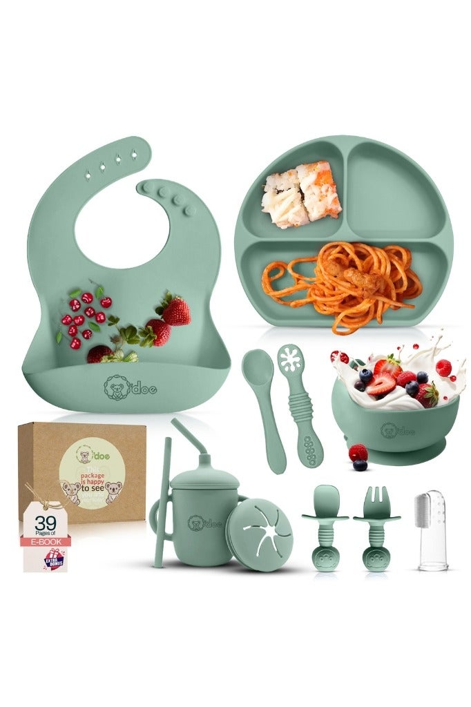 O'doe Baby Led Weaning Feeding Supplies for Toddlers, O'doe Baby Feeding Set | Suction Silicone Baby Bowl-Self Eating Utensils Set with Spoons, Bibs, Toddlers Spoon Set | Plate Kit | Set of 11 - Image 1