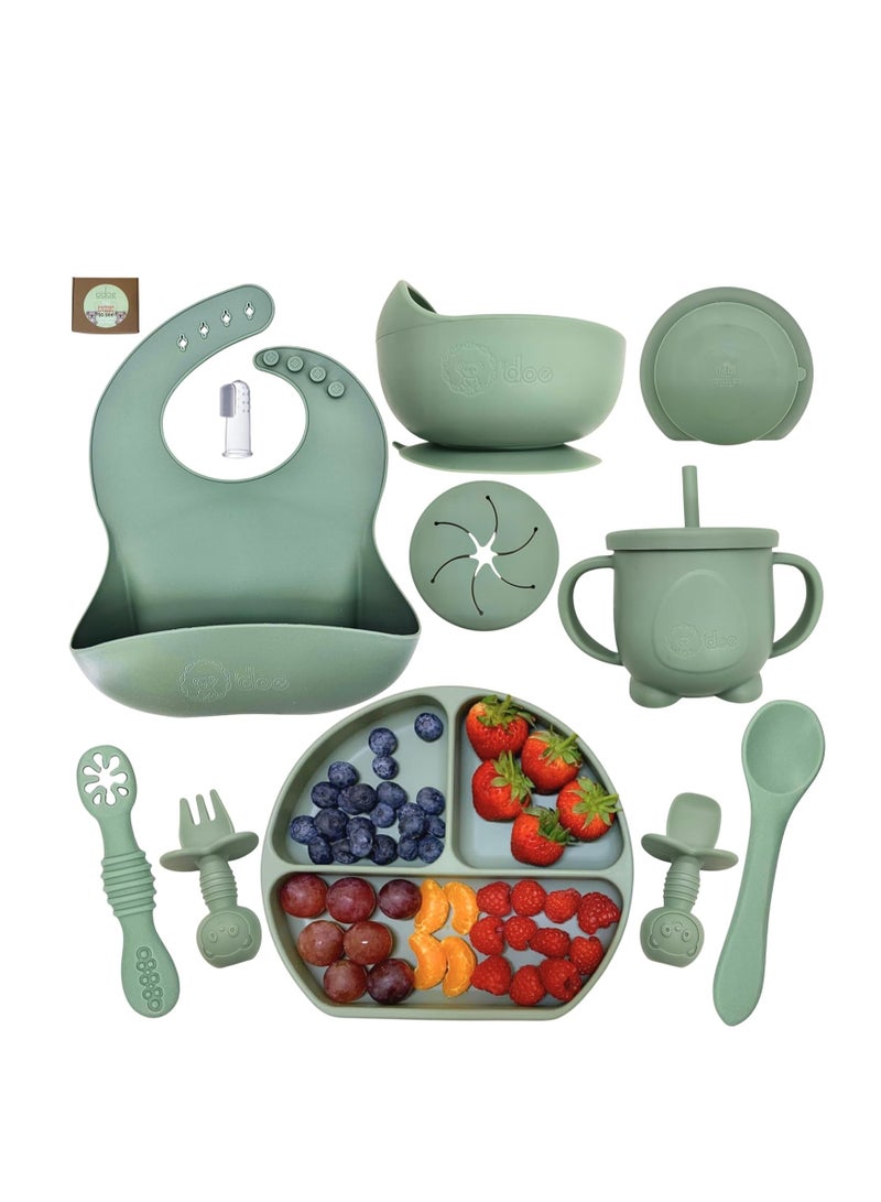 O'doe Baby Led Weaning Feeding Supplies for Toddlers, O'doe Baby Feeding Set | Suction Silicone Baby Bowl-Self Eating Utensils Set with Spoons, Bibs, Toddlers Spoon Set | Plate Kit | Set of 11 - Image 2