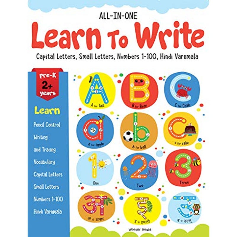 All in one Learn to write Capital letters Small letters Numbers 1100 Hindi Varnmala