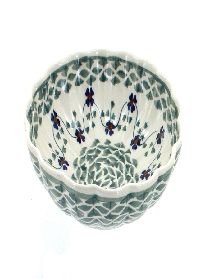 Blue Rose Pottery وعاء خزفي بولندي من بلو روز - وعاء مزخرف بزهرة المريمية الخضراء - قطر 6 بوصات - طبق فريد للمقبلات أو المكسرات أو الحلوى - Image 1