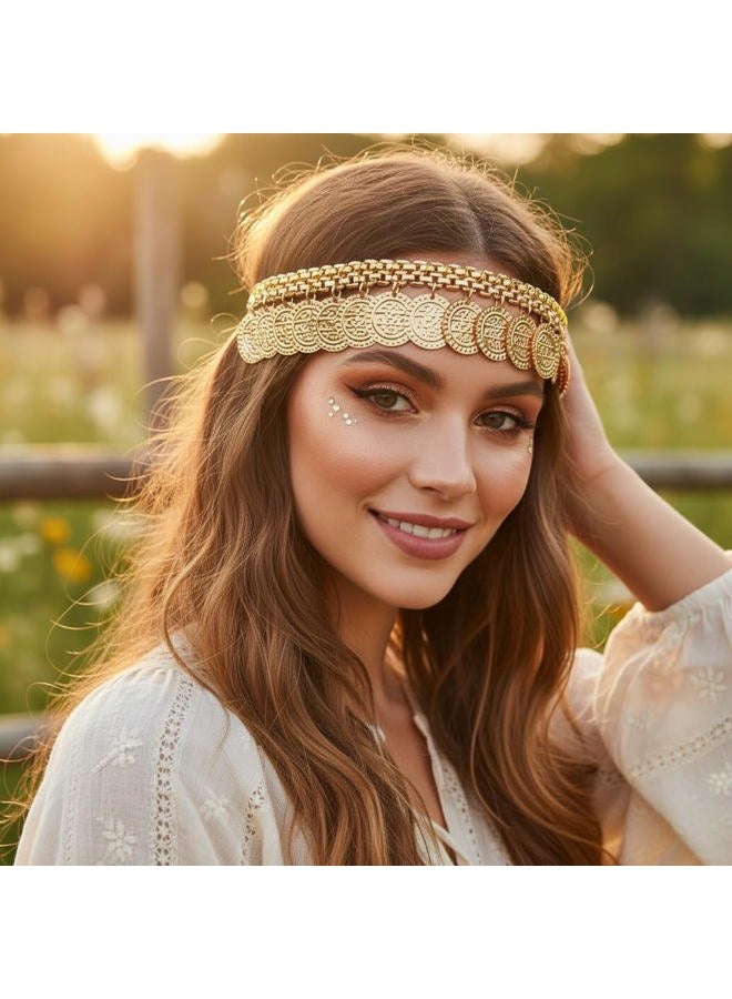 Fstrend Gold Coin Headband Belly Dance Headpieces Vintag Decorative Medallions Hair Accessory - Image 2