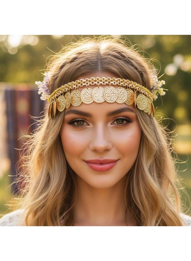 Fstrend Gold Coin Headband Belly Dance Headpieces Vintag Decorative Medallions Hair Accessory - Image 1