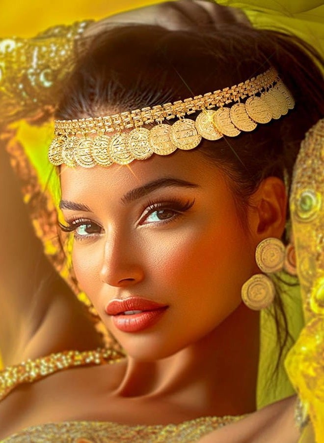 Fstrend Gold Coin Headband Belly Dance Headpieces Vintag Decorative Medallions Hair Accessory - Image 5
