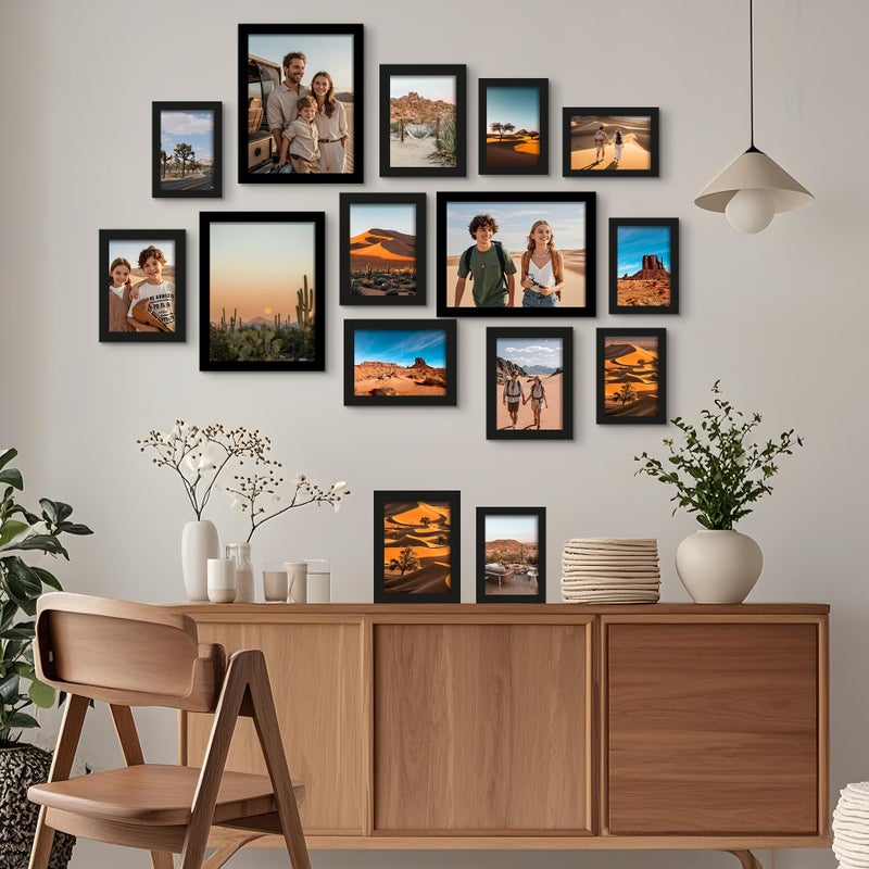 BESCRCL 15 Pack Real Glass Picture Frames Collage Wall Decor, Including 3pcs 8x10, 6pcs 5x7, 6pcs 4x6 Photo Frames for Gallery Wall or Tabletop Display, Black - Image 2