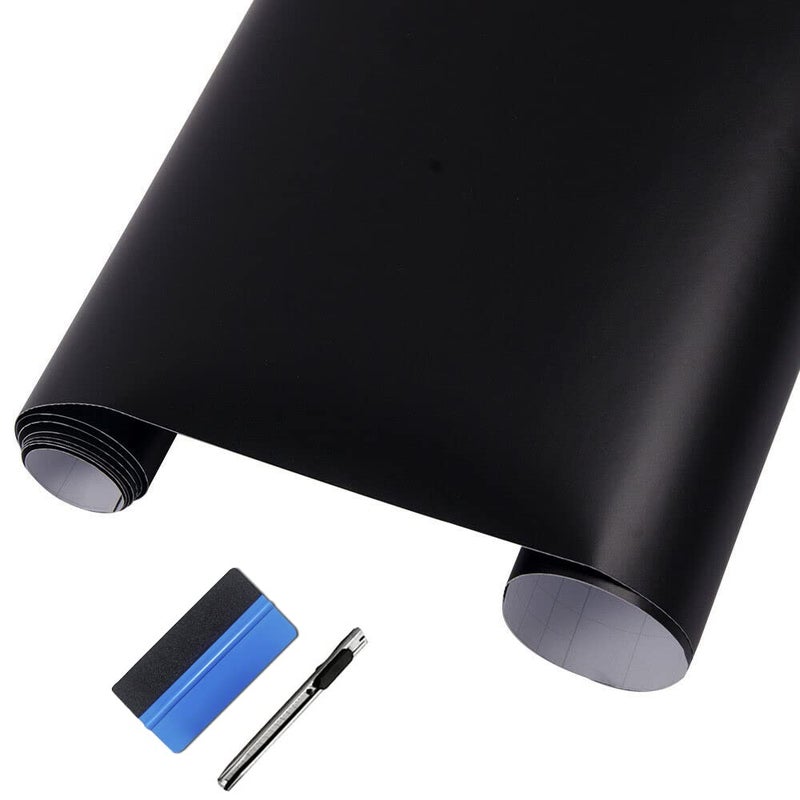 LZLRUN Matte Black Vinyl Wrap Self Adhesive Air Release Bubble Outdoor Rated for Automotive Use 12 x 60 Knife Hand Tool 1FT X 5FT