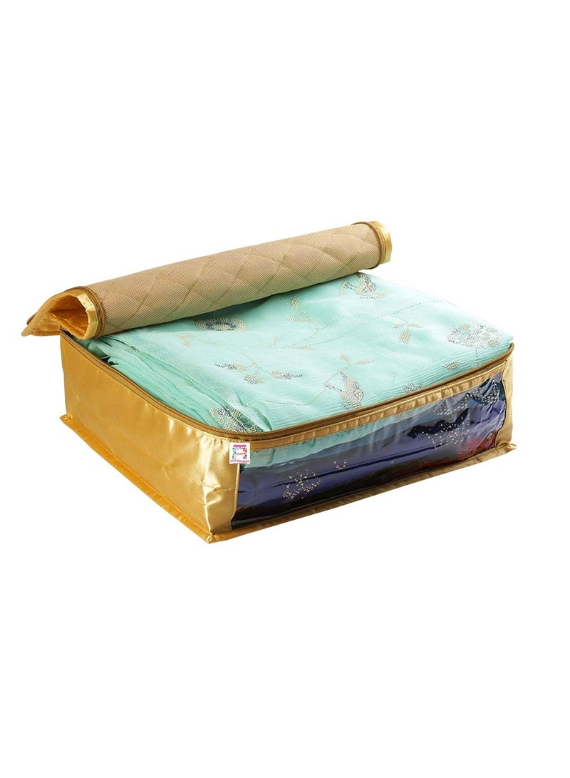 atorakushon® Fabric Saree Cover Garments Cover Bag Clothes Storage Wardrobe Organiser Set of 2 (Gold) - Image 2