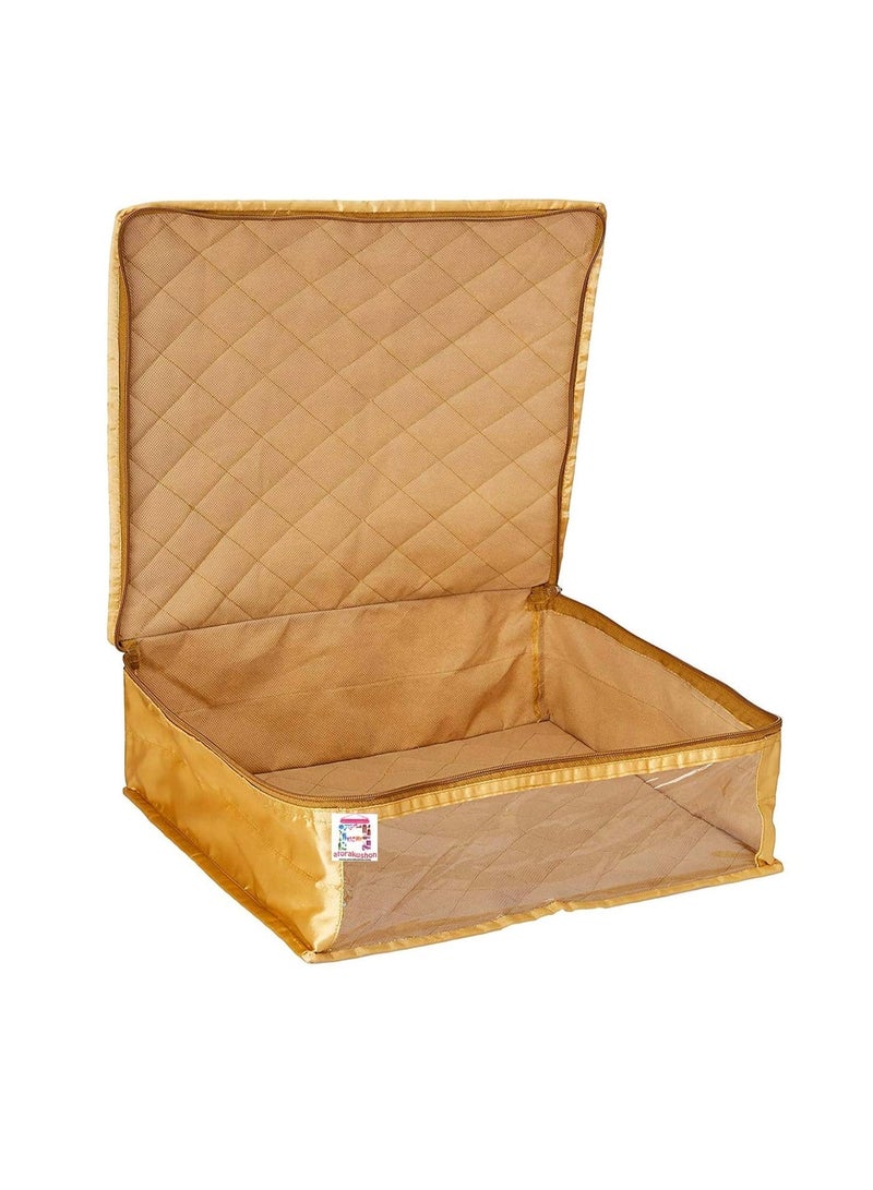 atorakushon® Fabric Saree Cover Garments Cover Bag Clothes Storage Wardrobe Organiser Set of 2 (Gold) - Image 4