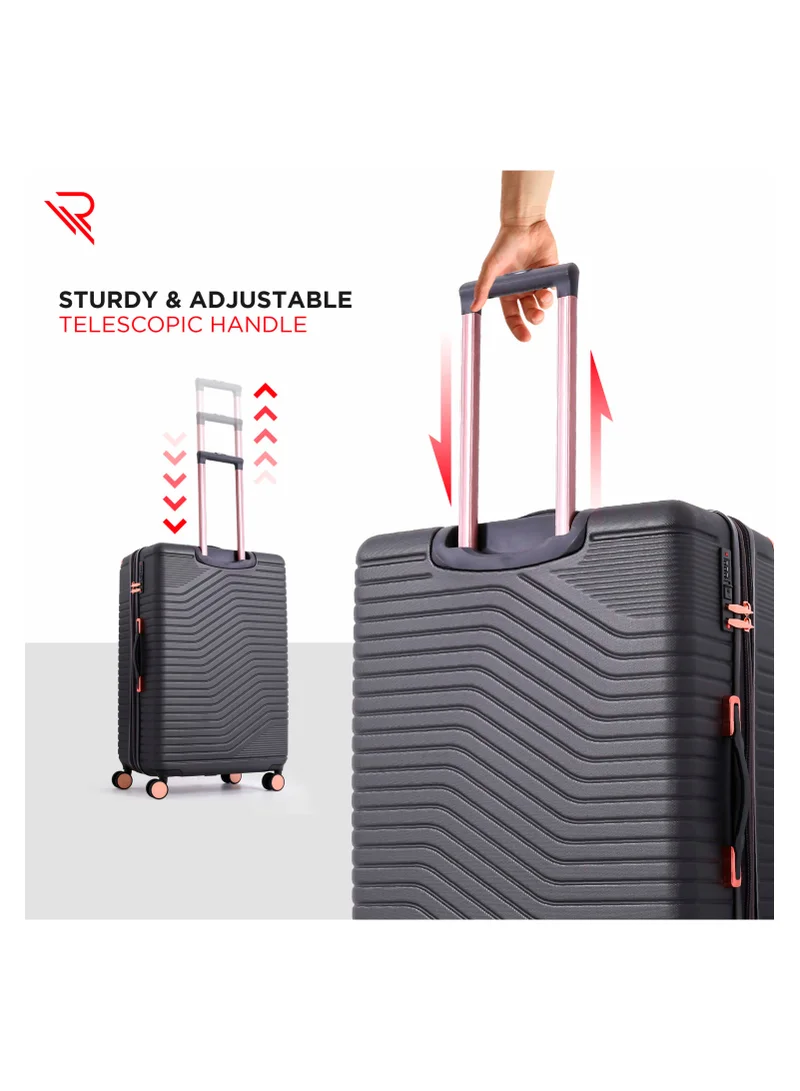 ريفلكشين REFLECTION Saphir Premium Quality ABS Suitcase Lightweight Hardshell Metalic Corner Vertical Series Travel Luggage Trolley with 4 Spinner Wheels and TSA Lock 24 Inch  61 CM Grey