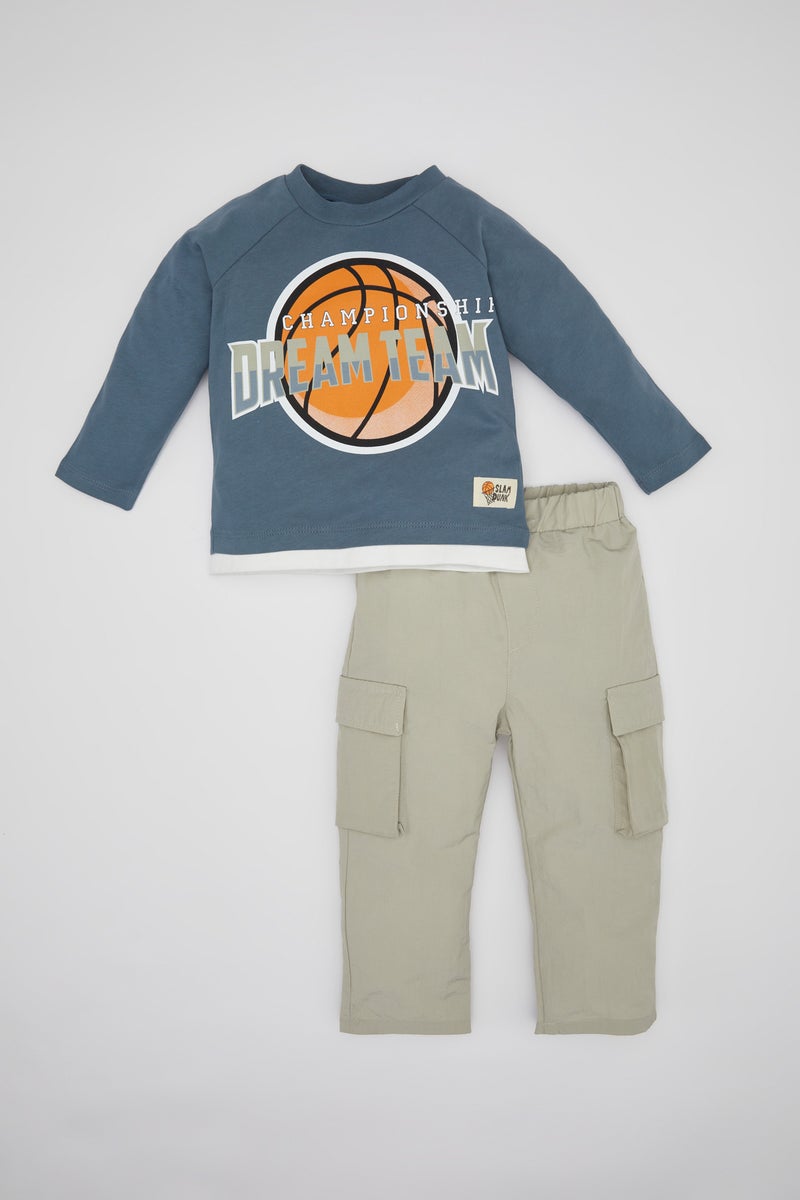 DeFacto Baby Boy Sport Printed Cotton T-Shirt Trousers 2 Piece Set - Image 1