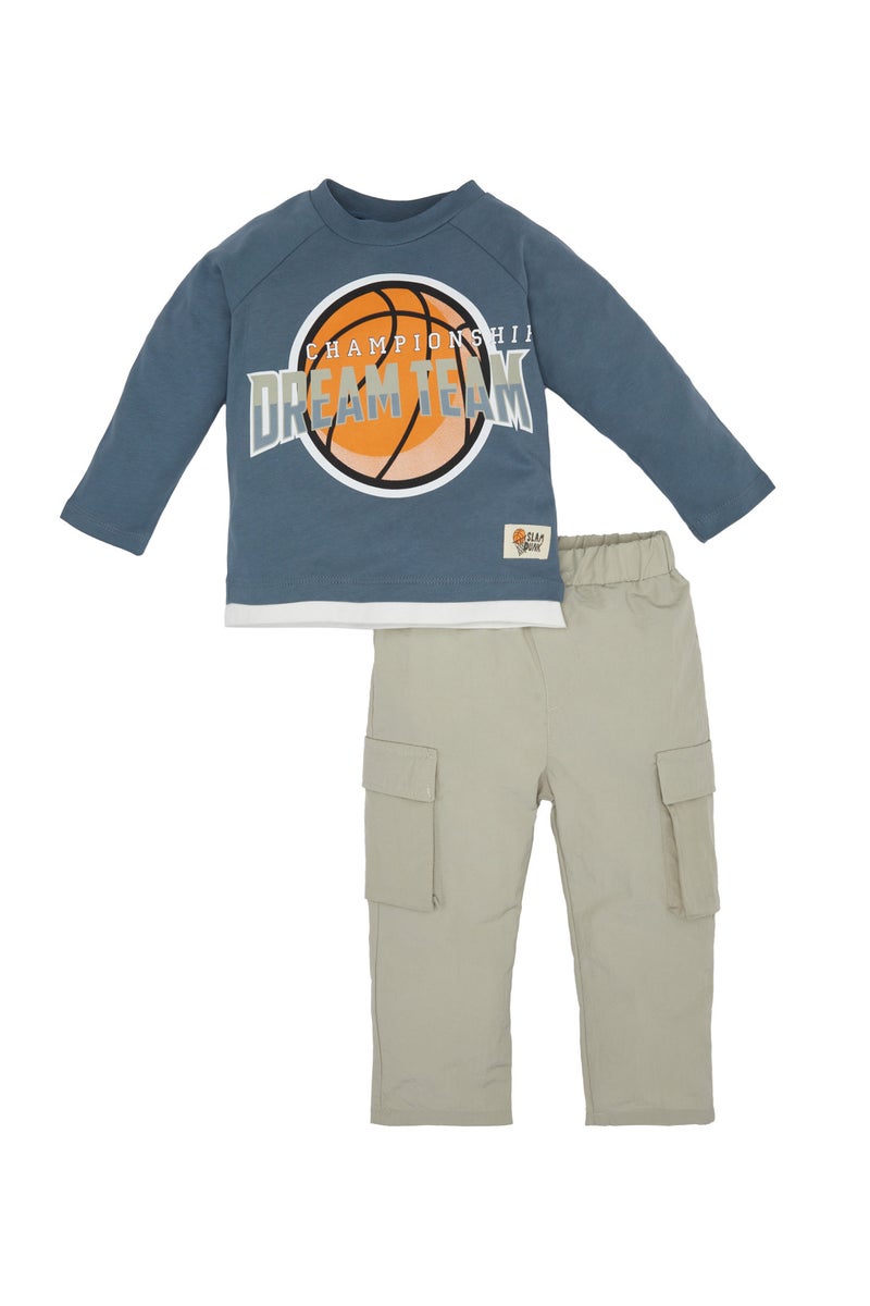 DeFacto Baby Boy Sport Printed Cotton T-Shirt Trousers 2 Piece Set - Image 2