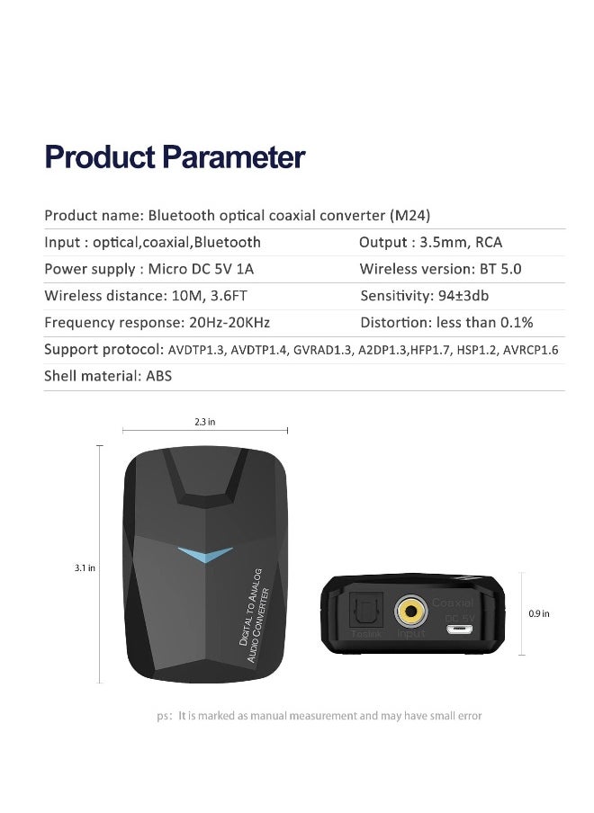 ماركة غير محددة محول صوت رقمي إلى تناظري DAC مع مستقبل Bluetooth 5.0، صوت رقمي عبر الألياف والبصرية إلى تناظري ستيريو RCA و3.5 مم  - Image 4