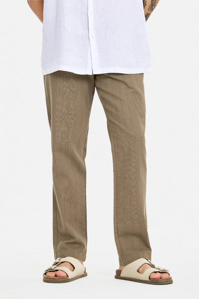سنيتش Brown Textured Relaxed Casual Trousers