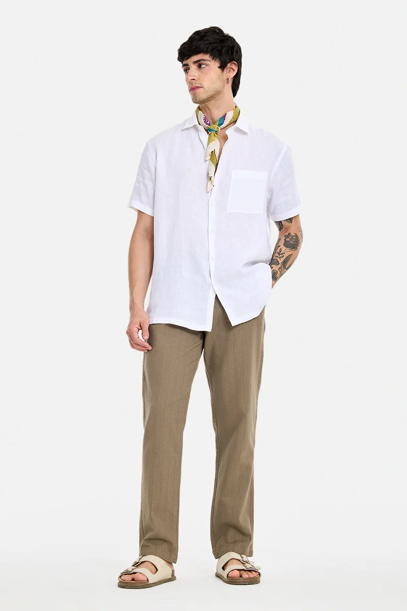 سنيتش Brown Textured Relaxed Casual Trousers