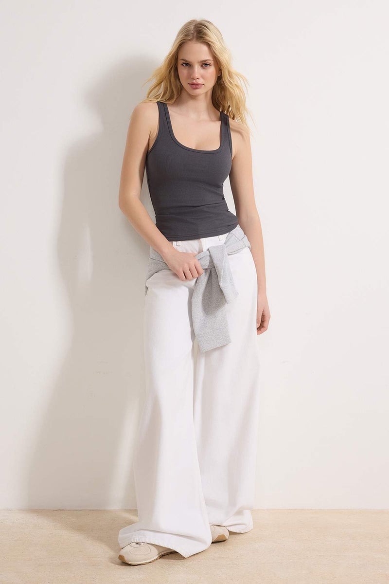 trendyol Anthracite Fitted/Fitted Pool Collar Corded Fabric Stretchy Knitted Undershirt Twoss22Al0042 - Image 1